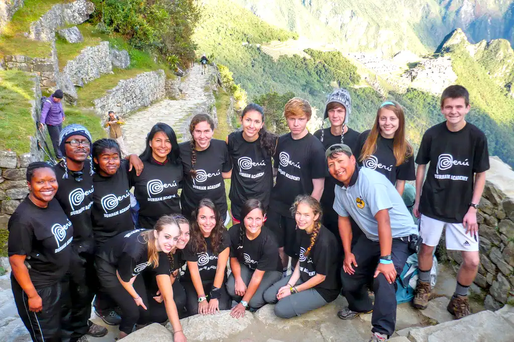Student Group Hiking Scenery Inca Trail To Machu Picchu